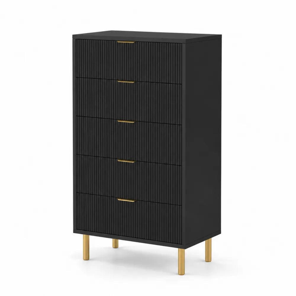 Kommode mit 5 Schubladen, Holz, Metallgriffe,