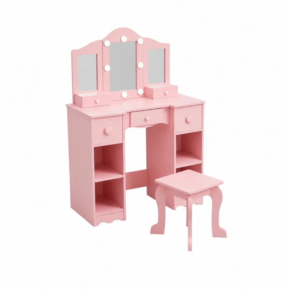 Rosa Schminktisch-Set aus MDF mit Hocker und