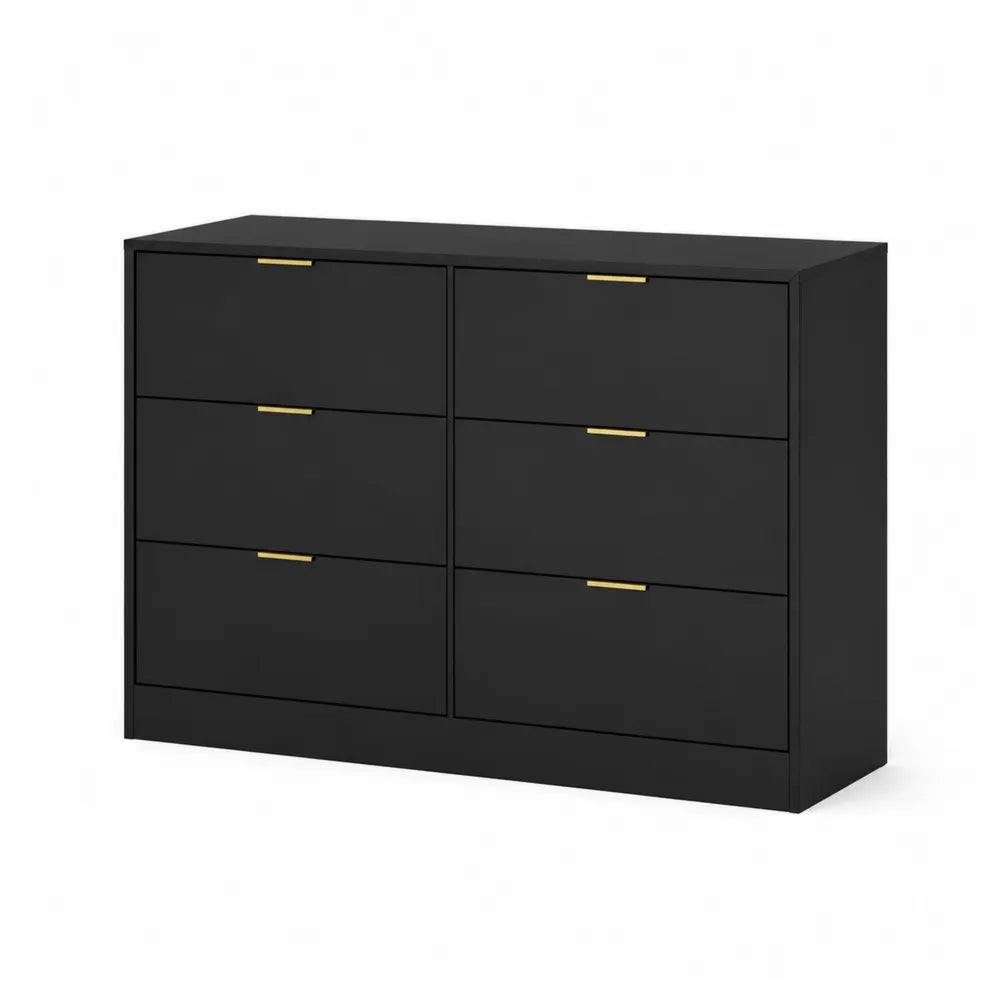 Schwarze MDF-Kommode mit 6 Schubladen