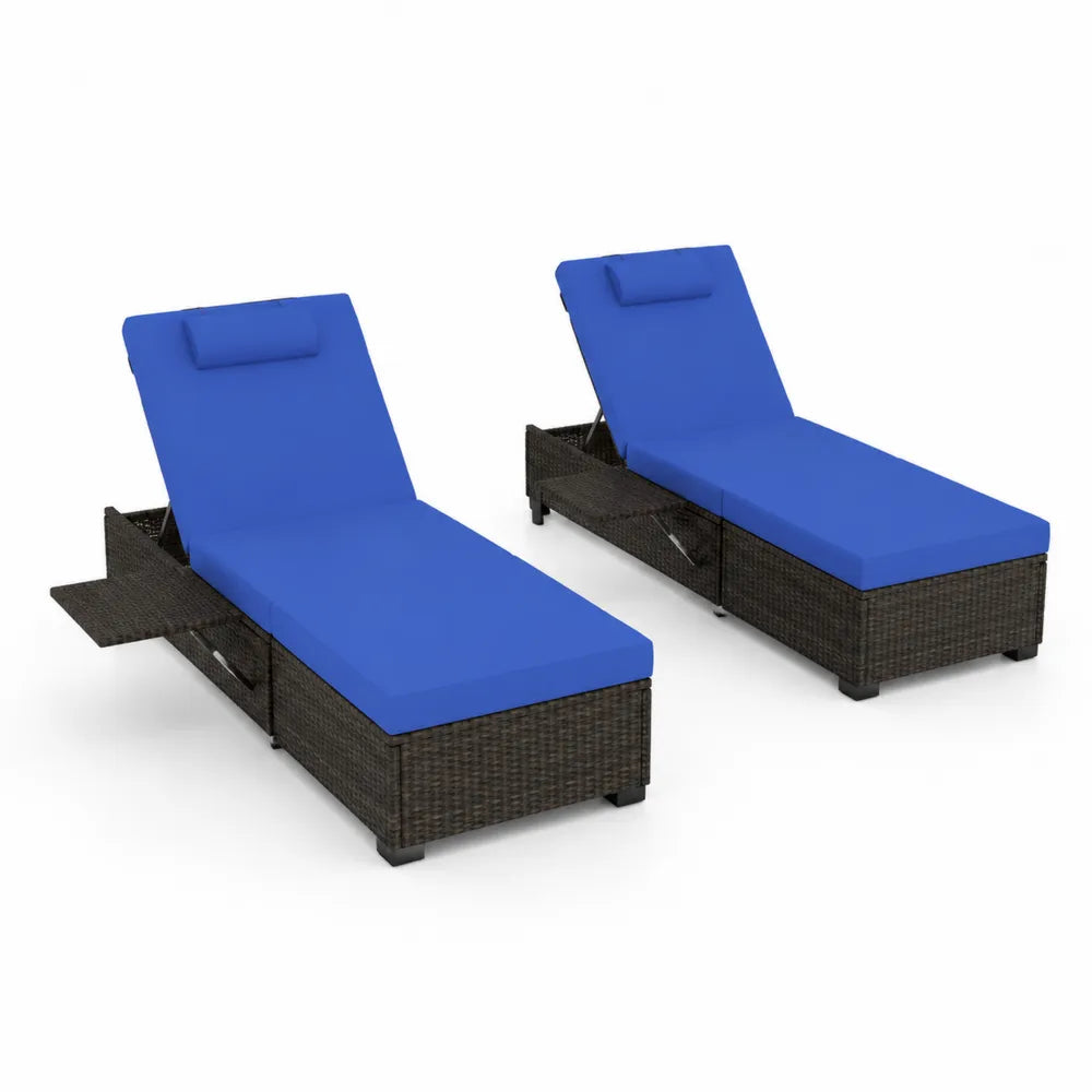 Gartenliegen Set Polyrattan Blau Verstellbar mit