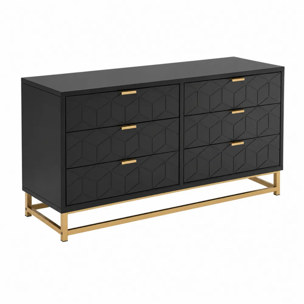 Schwarze Kommode aus MDF mit Stahlgestell und 6