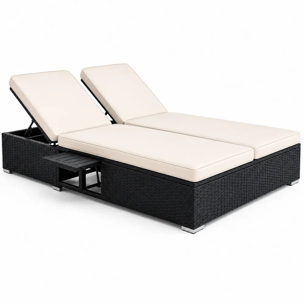 Doppel-Sonnenliege aus Polyrattan mit Polyesterkissen, verstellbare R¨¹ckenlehne,