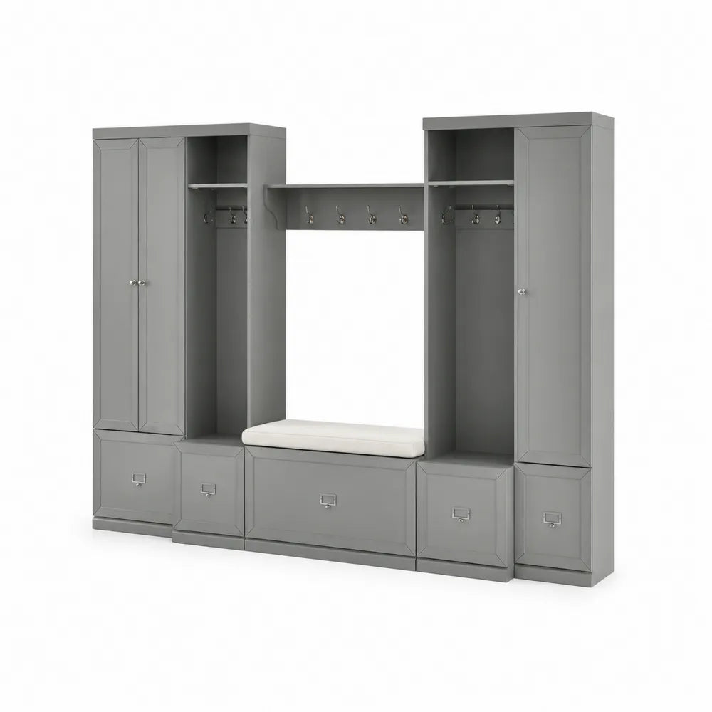 Garderobenwand aus Holzwerkstoff in Grau mit Sitzbank und