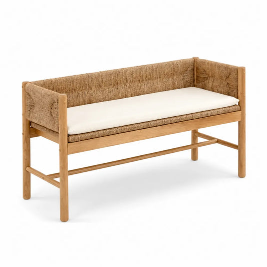 Sitzbank Eiche und Juteseil Natur Creme 120x45x60